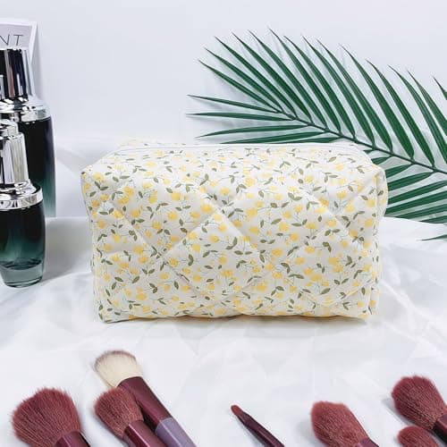 Aucuu Floral Makeup Bag, Cotton Toiletry Bag, Makeup Bags, Portable Travel Cosmetic Bags, Large Capacity Floral Toiletry B-ag, Quilted Wash Organizer Pouch for Women Girls for School,Travel — view 2