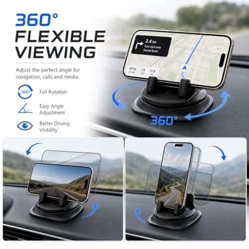 DVDVBOOM 2Pcs 360 Degree Rotation Dashboard Cellphone Holder for Car, Universal Anti-Slip Cell Phone Car Mount Holder for Navigation, Car Accessories for Most Vehicles with 2 Cloths — view 2