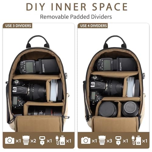 TAAOKA Waterproof Camera Sling Bag Backpack - DSLR Sling Camera Bag for Photographers, Cross Body Sling Bag with Raincover Tripod Holder Photography Slingpack Black TR-S (Brown) — view 3