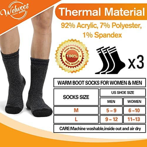 Welwoos Heated Thermal Socks for Men & Women Warm Winter Ski Thick Boot Insulated Gift Stocking Fillers Socks 3 Pairs (Stripe B,L) — view 5