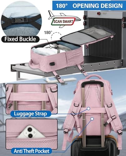 KLOSTAIN for Easyjet Cabin Bag 45x36x20 Travel Backpack Hand Luggage Carry-ons Bag Laptop Backpack Ruscksack for Airplanes Flight New Easyjet Underseat Cabin Bags Fit 14" Laptop Light Pink — view 3