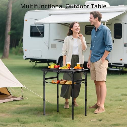 Anbte 2ft Small Folding Camping Table, Waterproof Plastic Tabletop, 58x40cm — view 2