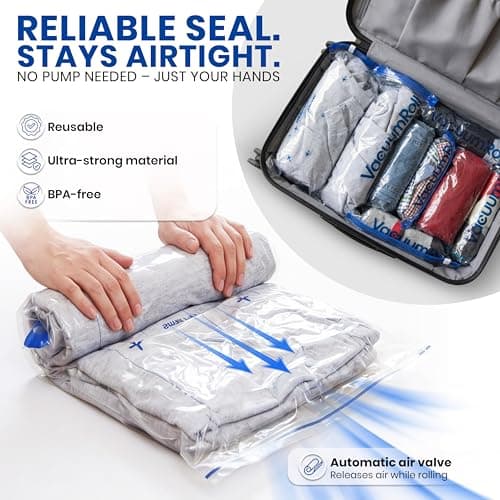 myHodo Vacuum Compression Bags for Rolling (10 Pieces) - Reusable Storage Solution, Versatile Travel Bags for Suitcase & Backpack, Durable & Hygienic, Easy to Use, Suitable for Clothes & All Textiles — view 3