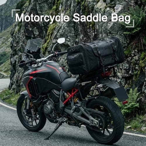 GreenWhim Motorbike Saddle Bag Large Motorcycle Travel Luggage Tail Bag 40-55LBlack Motorbike Travel Luggage Seat Bag with Waterproof Rain Cover Black — view 2