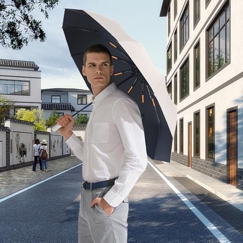 MPXEAVG Umbrella Windproof Strong, 60 Ribs Automatic Umbrella, Auto Open Close, for Women Men (Beige) — view 4