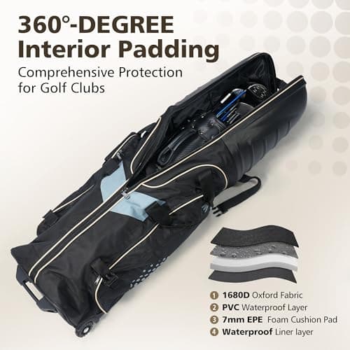 Golf Travel Bags for Airlines with Wheels, Hard Case Top and 1680D Heavy Duty Oxford Protect Golf Clubs, Lightweight and Easy to Maneuver, Black and Khaki — view 3