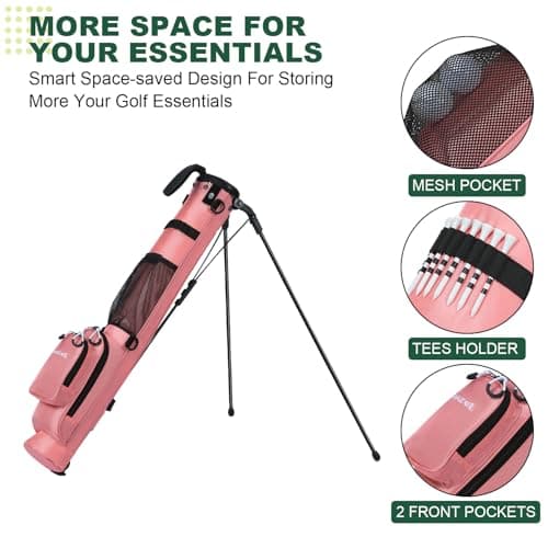 MAZEL Golf Stand Bag 2 Way Divider 2 Pockets,Adjustable Shoulder Straps,Superior 900D Nylon Lightweight Material Pencil Golf Bag for Men Women (Pink) — view 2