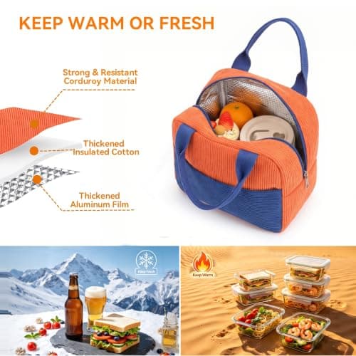 Arae Lunch Bag Women Men - Reusable Leakproof Cooler Tote Lightweight Thermal Lunchbox for Office, Gym, Beach & Travel (Orange Blue) — view 4