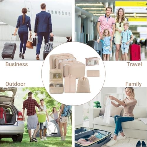 BAOWUABJ 9 PCS Packing Cubes for Suitcases, Packing Cubes Organiser Beige — view 6