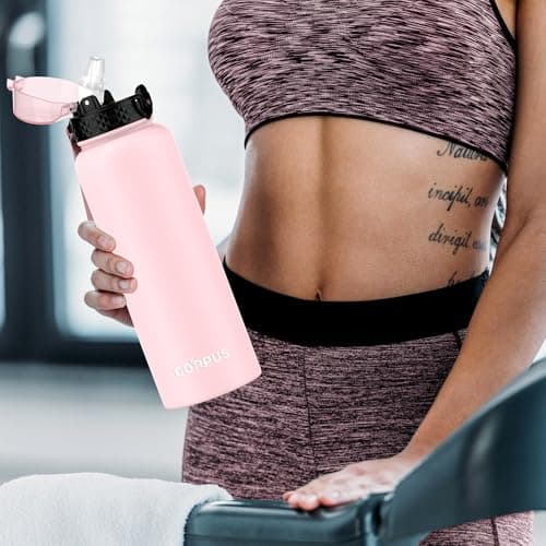 GOPPUS 1.2L/40oz Stainless Water Bottle with Straw Double Wall Insulated Bottles with Strap Large Vacuum Thermal Flask Leakproof Keep Cold Drinks Bottles with Flip Top Lid for Men Women BPA Free — view 6