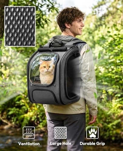 pecute Cat Backpack Large Space, Cat Carrier Backpack Bubble, Grey — view 4