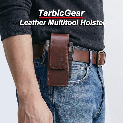 TarbicGear Multitool Holster with Belt Clip for Men, Leather Multitool Sheath for Belt, Pocket Organizer for Work, Fits for Leatherman, SOG, Gerber Tools, Coffee — view 2