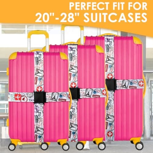 Adjustable Travel Luggage Strap Suitcase Belt Travel Bag Accessories 1.96 in W x 6.23 ft L (2 Pack-Journey) — view 3