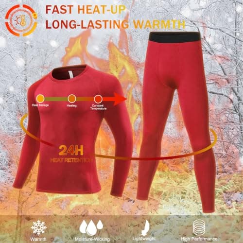 Hotfiary Kids Boys Thermal Base Layer Set Football Skin, Red, 8-9Y — view 2
