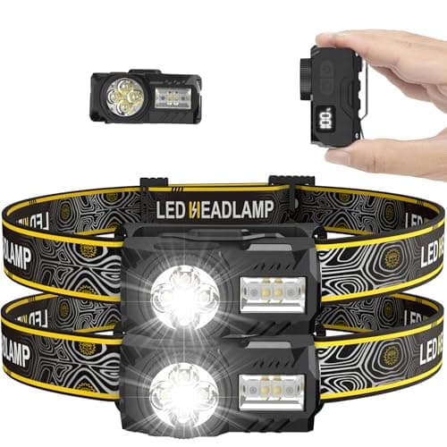 【2 Pack】2000LM LED Torches & Head Torch Rechargeable, Super Bright Headtorch with Red Light, 17H Runtime 7 Modes IPX5 Waterproof Headlamp, Headlight with Motion Sensor for Camping Hiking Running
