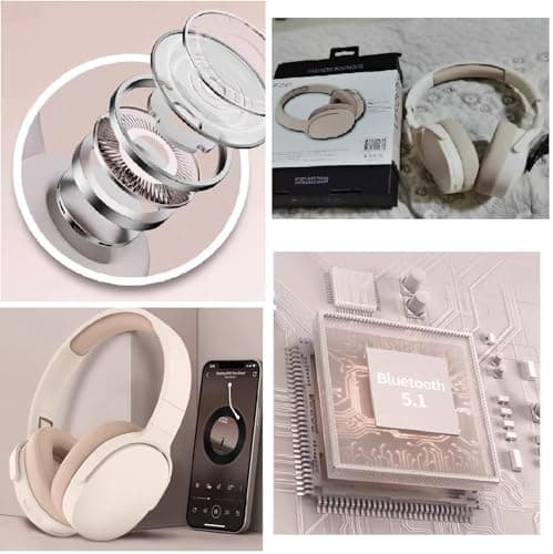 BSOMAM Wireless Bluetooth Headphones,HiFi Foldable Intelligent Noise Reduction Adjustable Wireless Headset with Microphone,Bluetooth-compatible 5.1 Stereo Over Ear Headphone for Sports Travel (Beige) — view 4