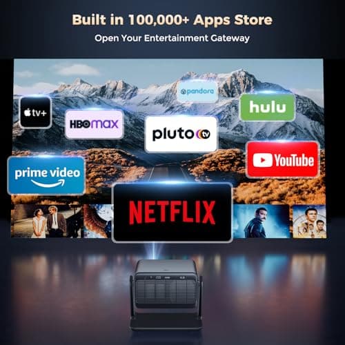 Smart 4K Projector【Netflix Included & Dolby Audio】Auto Focus & Keystone, AMEELA 30000 Lumens Portable Projector with WiFi and Bluetooth, 100,000+ Apps for Bedroom/Home/Outdoor — view 2