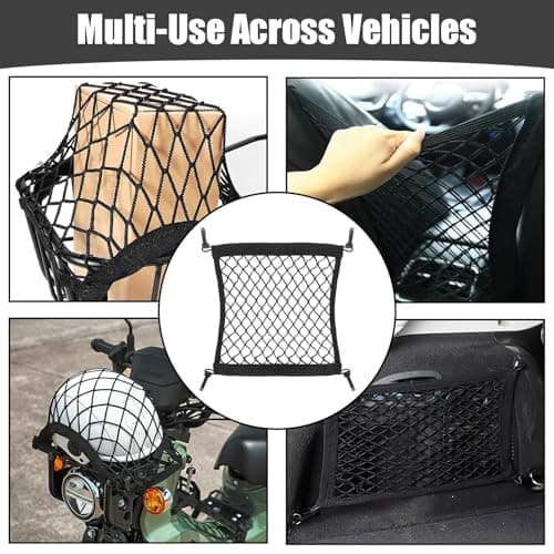 Motorcycle Cargo Net,Cargo Net with 4 Hooks Elastic Bungee Mesh Netting for Motorcycle Helmet Luggage Storage Motorbike Bike Roof Rack Car Van Campervan Cargos Safety Nets Organiser — view 4