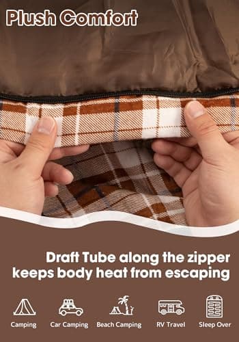 WERTYCITY Flannel Double Sleeping Bag with Draft Tube for 2 Person Camping — view 5