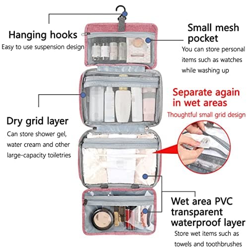 Hanging Toiletry Bag for Women, Large Waterproof Wash Bag with Hook — view 3