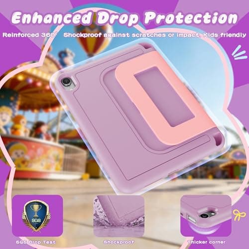 INFILAND Kids Case for iPad Mini 7 2024 (A17 Pro), iPad Mini 6 Case(8.3 Inch 2021 Model), iPad Mini 7th/6th Generation Case with Durable Soft Shockproof Stand and Handle (Lavender-Pink) — view 6