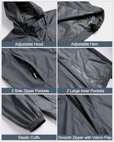 LZLER Mens Waterproof Jackets Lightweight Packable Windproof Rain Jacket Adjustable Hooded Raincoat for Outdoor Hiking Fishing Camping(Black,L) — view 4