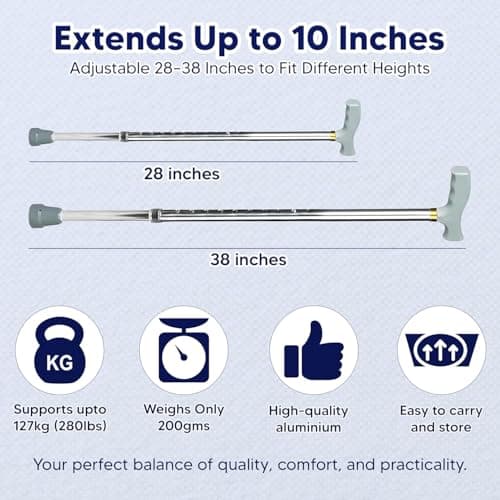 Adjustable Walking Stick for Men & Women Aluminum Walking Cane-Lightweight Support for Disabled and Elderly Users with Secure Lock and Anti Skid Base for Stable Balance and Comfortable Mobility — view 6
