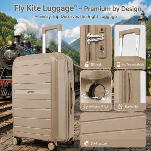 Fly Kite Luggage 24 Inch Medium Suitcase 100% Polypropylene Hard Shell with Aluminium Trolley Handle, Real TSA Secure Lock 3 Digit, 360° Smooth Wheels Lightweight Suitcase|Khaki — view 5