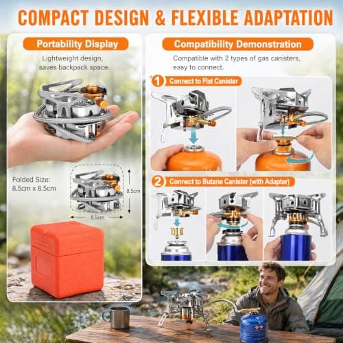 Camping Gas Stove, 6800W Portable Windproof Camping Stove with Piezo Ignition & Storage Box, Foldable Backpacking Stove,Butane Gas Burner Furnace for Outdoor Cooking Hiking Fishing Trekking Picnic BBQ — view 4