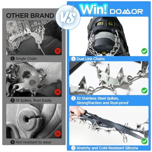 Crampons for Hiking Boots, 32 Spikes Snow Grips Ice Grippers Traction Anti-Slip Stainless Steel Spikes for Shoes and Boot, Durable Traction Crampons for Walking,Jogging, Climbing and Hiking — view 4
