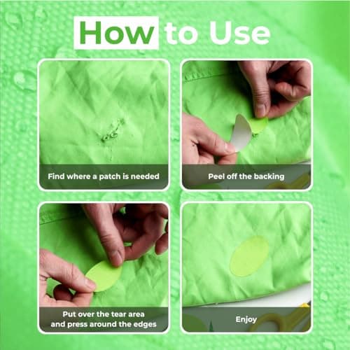 aZengear Self-Adhesive Repair Patches (30+ Colours) for Down Jackets, Puffer Coats, Tents, Upholstery - Waterproof, Tear-Cold-Heat-Resistant Nylon Polyester Fabric (11 Pcs, Green) — view 2