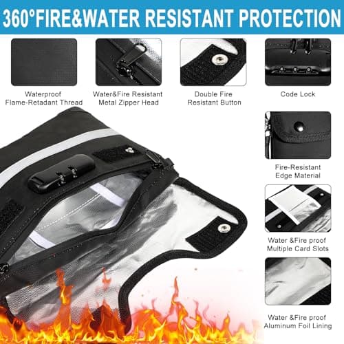 HOMELYLIFE Fireproof Document Bag 29 x 21cm - 6200°F Heatproof Money Bag with Combination Lock & Hidden Pocket, Waterproof Safe Storage for Passport, Jewelry, Bank Files, A5 Documents — view 5