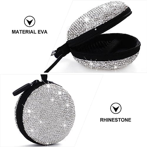Hemobllo Earphone Case - Earbuds Case Rhinestone Earphone Carrying EVA Earbuds Storage with Carabiner Small Headphone Pouch Travel Organiser Bag for USB Cable — view 4