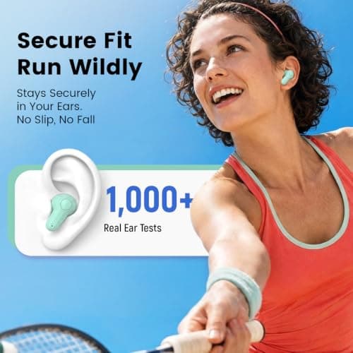 ANCwear Wireless Earbuds with Mini Handbag Case, 22H Playtime, Sage Green — view 6
