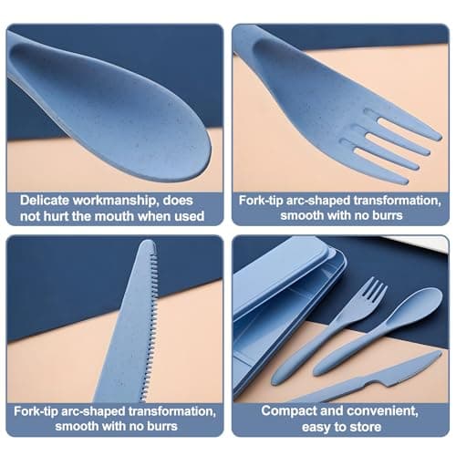Alriedy 2 Sets Travel Cutlery Set Portable Camping Utensils Set, Eco-Friendly Wheat Straw Reusable Knife Fork Spoon with Case – Lightweight Durable Cutlery for Picnic, School, Office & Outdoor — view 5