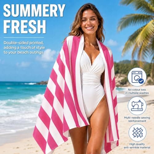 Admygo Microfibre Beach Towels for Adults - 2 Pack 180 x 90 cm Extra Large Beach Towels with Drawstring Bags, Quick Dry Lightweight Sand Free Towel for Swim, Travel, Gym (Stripe Dark Blue & Pink) — view 6
