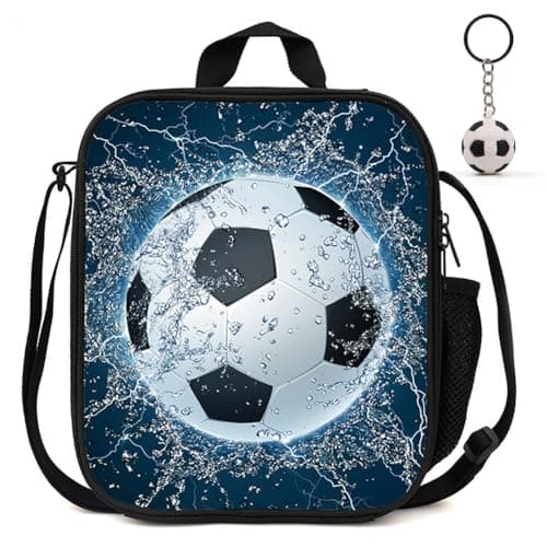 Vexthorion Football Lunch Box Bag, Lunch Bag, Boys Girls 3D Water Ripple Design Footballl Insulated Keychain Kids Reusable Cooler Warm Lunch Box for School Picnic Travel Hiking Camping 2pcs (Blue)