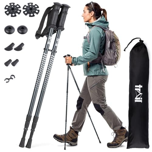 Trail Telescopic Walking Poles, 2 Pack, Adjustable 65–135cm, Black