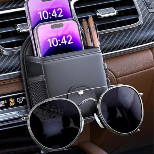 Car Air Vent Pouch - Sunglass Organizer Leather | Air Vent Storage Box Stylish Car Interior Accessories Phone Holder Pouch for Pen Card — view 3