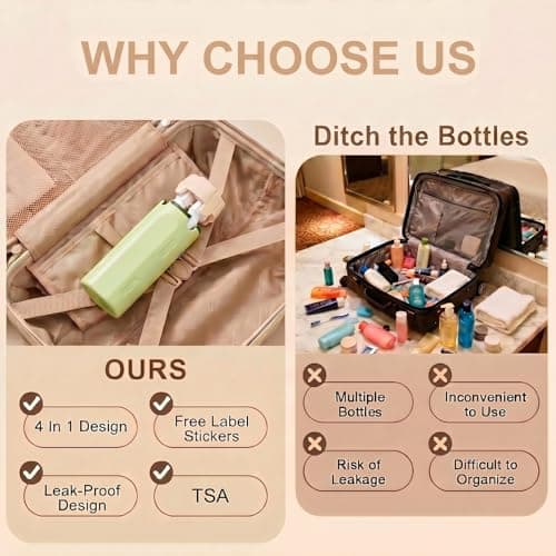 Krfapt 4 in 1 Travel Bottle Dispenser, 4 Pack 30ml Travel Bottles for Toiletries with Scale & Label – Refillable Leak Proof for Shampoo, Lotion, Conditioner, Portable Essentials Set (White) — view 5