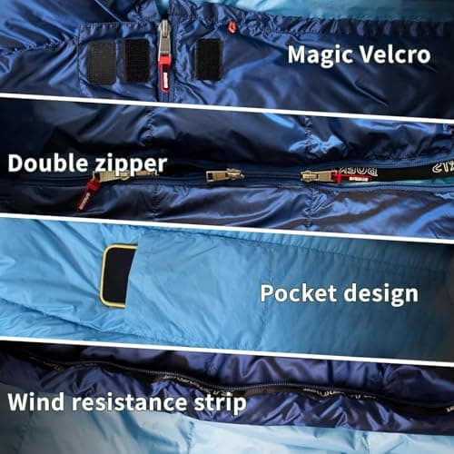 BUERTS Ultralight Down Sleeping Bag,Lightweight Portable 3-4 Season Single Sleeping Bag for Adults Hiking,Car Camping,Backpacking&Festival Use-680FP Down. (Blue 7℃ to 0℃) — view 6