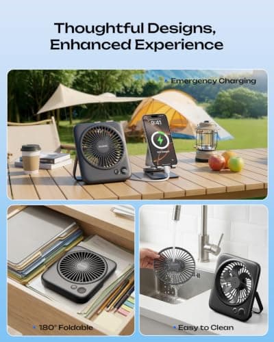 Otlonpe Portable Desk Fan, 4000mAh Small Rechargeable Quiet Personal Fan Battery-Operated & USB-Powered with LED Display for Bedroom Travel Sleeping Table Office Home Use, Cordless, 4-Speed, 6.5Inch — view 6