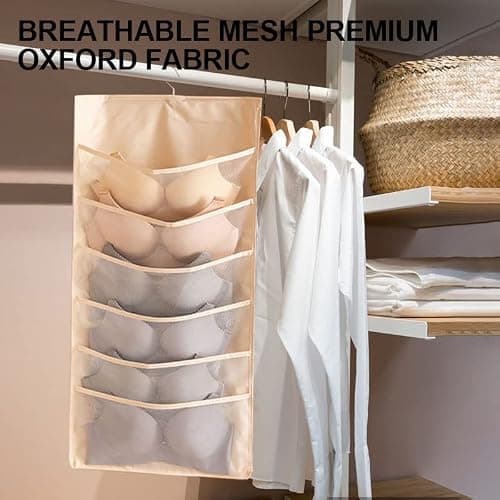 Bra Storage Hanging Bag with 24 Mesh Pockets Wardrobe Organizer for Bras, Socks, Underwear — view 2