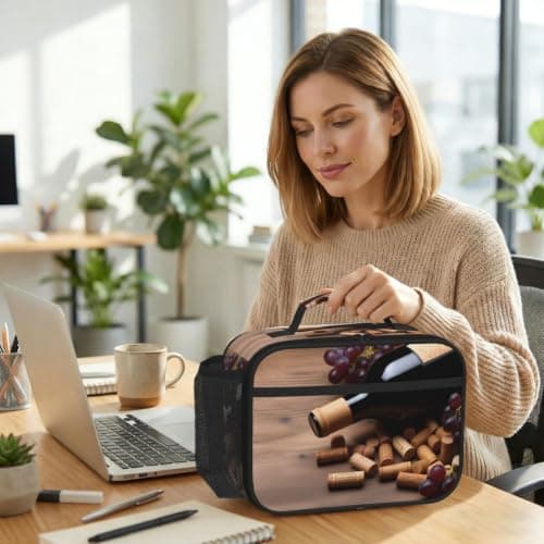 FHEDVBN Wine Bottle Corks Grapes Lunch Bag Insulated Lunch Box Reusable — view 5