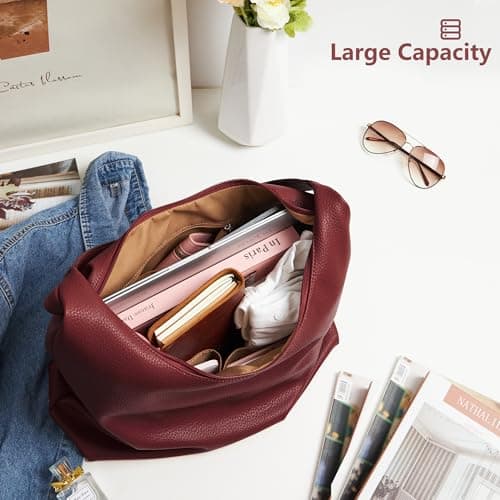 KALIDI Vegan Leather Tote Bag Women Hobo Zipper Shoulder Handbag Slouchy — view 5