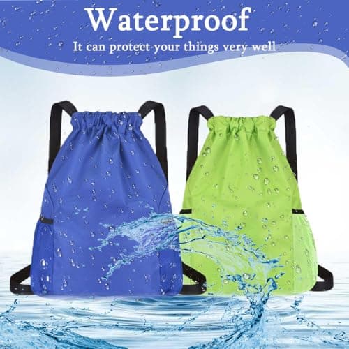 Bundle Pocket Drawstring Bag Waterproof Sports Fitness Neutral Men Women Diamond lattice Simple Lightweight Large Capacity Backpack for Sports, School, Gym, Travel and Various Activities(Blue) — view 4