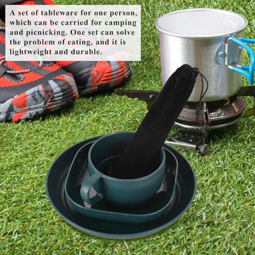 Camping utensils set, ReaNea Camping Plates And Bowls Set With Coffee Mug, Travel Cutlery Set Include Spoon, Fork, Knife for Home, Poolside, Outdoor, Picnic, Camp — view 3