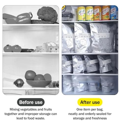 Hojalis 90 PCS Aluminum Foil Sealable Storage Bags, 3 Sizes Reusable Aluminium Foil Bags with Label & Zip Lock, Stand Up Foil Bags for Fruit Vegetable Meat Freezer Organisation & Food Preservation — view 5