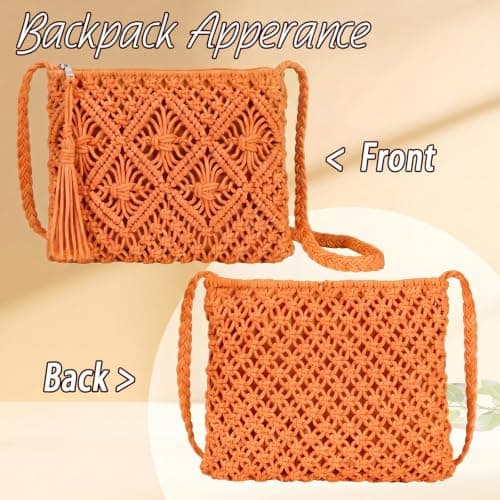 Sahunfri Straw Crossbody Bag for Women Bohemian Shoulder Bag Woven Crochet Purse For Summer Beach Travel Clutch Handbag (Orange) — view 6