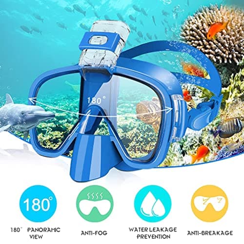 Opurtdor Adults Snorkel Mask Set - Dry Anti-fog Half Face Mask with Panoramic Wide View and Anti-Leak Swimming Goggles for Adults — view 3